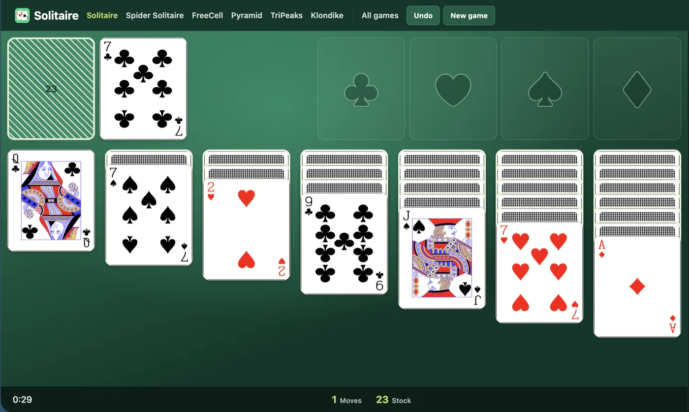 Klondike solitaire setup diagram